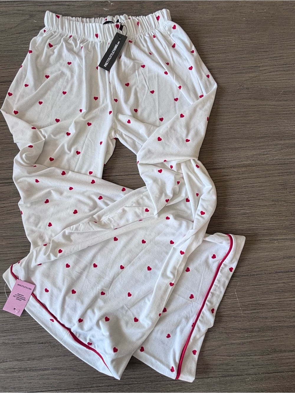 PrettyLittleThing White Pajama Pants with Red Heart Print